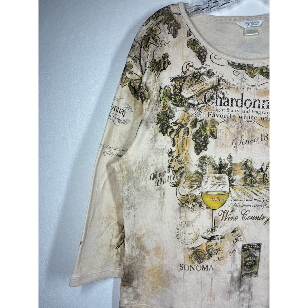 Vintage 90s Y2K Allover Graphic Print Chardonnay Wine Country Shirt Top XL Fairy - Picture 3 of 15